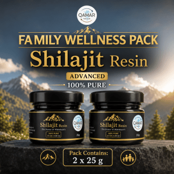 Qamar Naturals Family Wellness Pack Shilajit Resin Advanced with 2 x 25 g jars for daily wellness support.