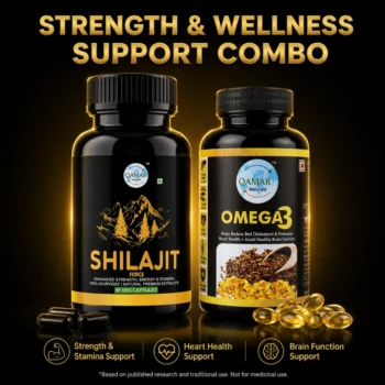 QAMAR Naturals Ultimate Stamina Pro Combo with Shilajit and Omega 3 capsules for energy and wellness support