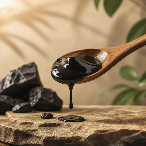 Premium shilajit resin on wooden spoon