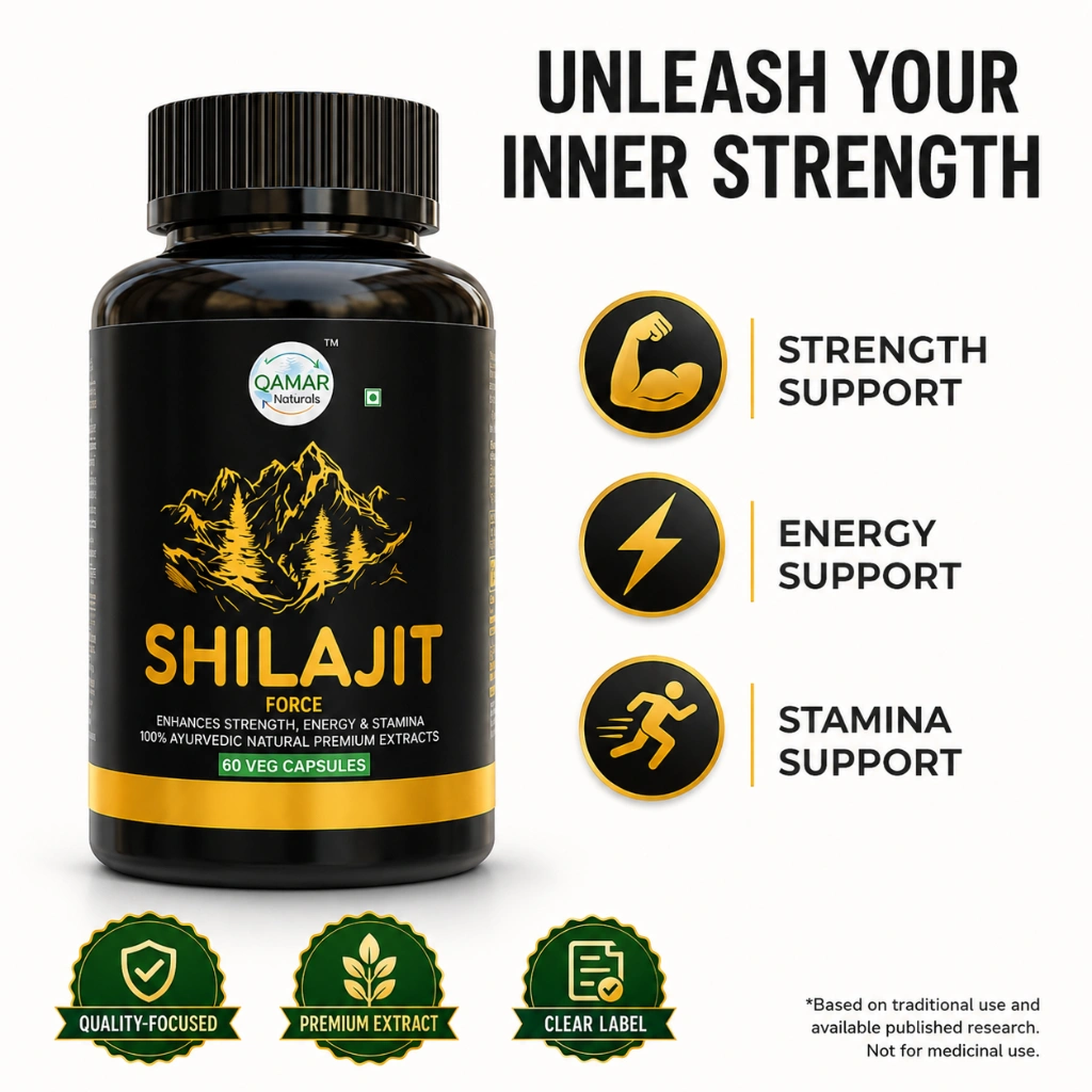 QAMAR Naturals Ultimate Stamina Pro Combo with Shilajit and Omega 3 capsules for energy and wellness support