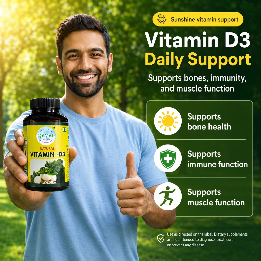 QAMAR Naturals Heart Care Plus Combo with Omega 3 and Vitamin D3 bottles