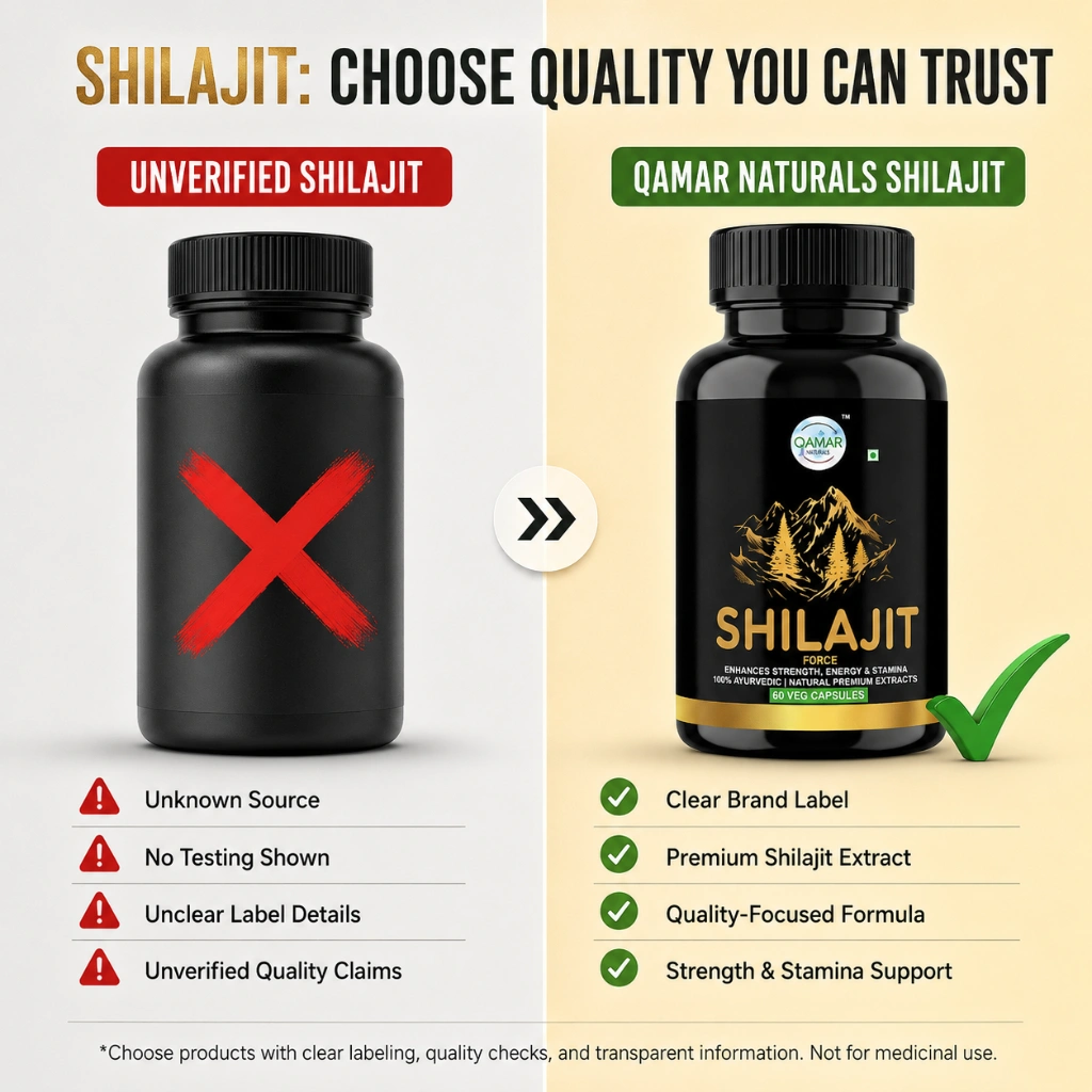 QAMAR Naturals Ultimate Stamina Pro Combo with Shilajit and Omega 3 capsules for energy and wellness support
