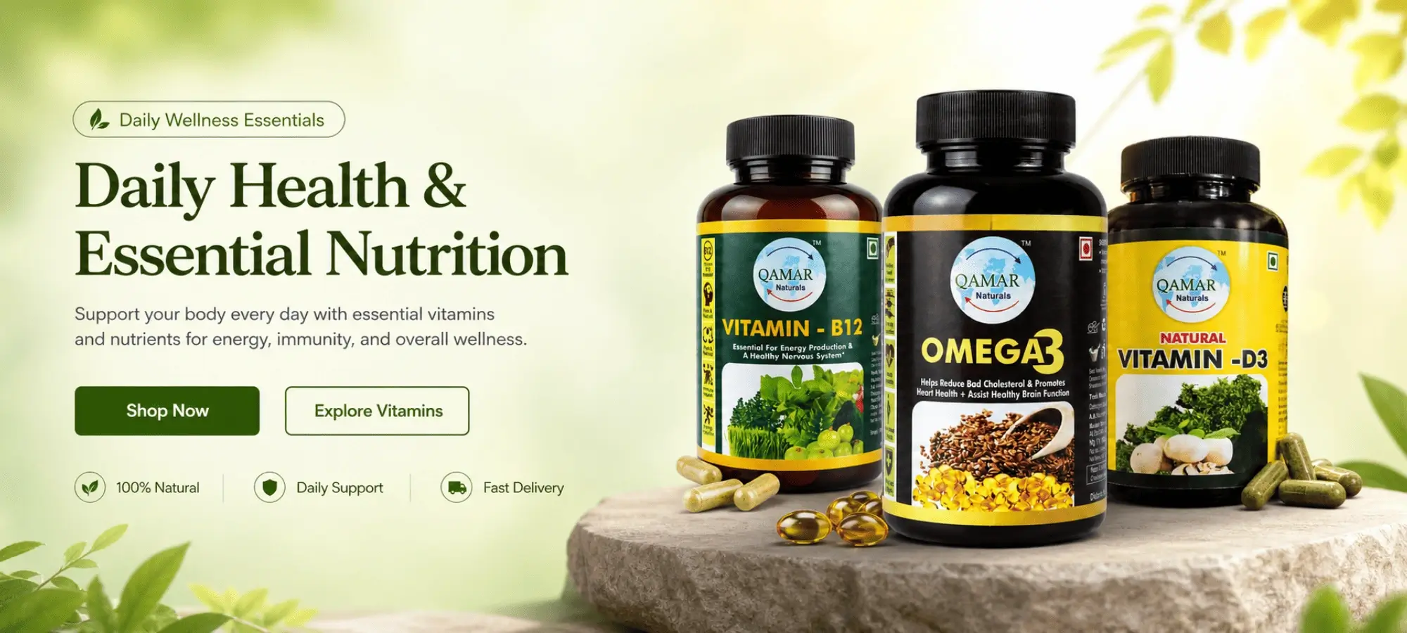 Qamar Naturals wellness supplements hero banner